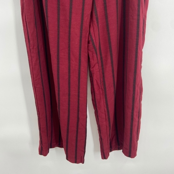NWOT RESET Burgundy Black Stripe Linen Blend Paper Bag Wide Leg Pants - Picture 7 of 10